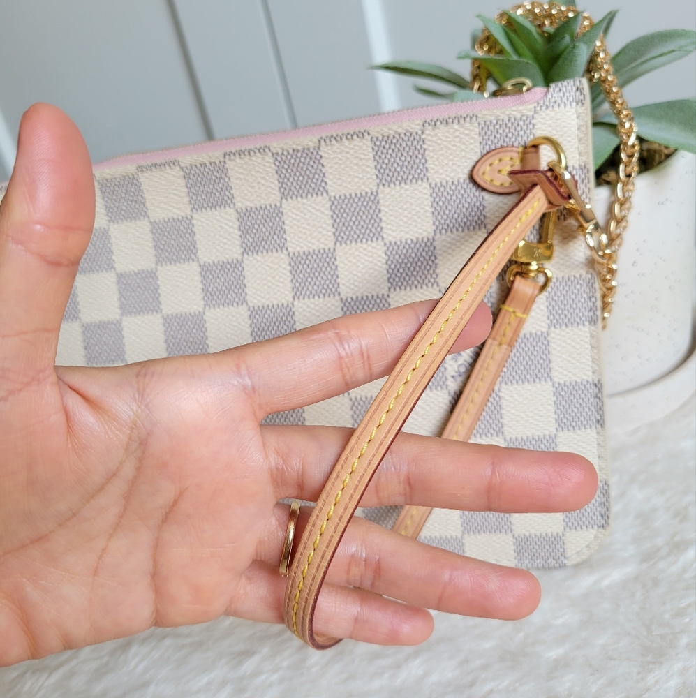 Louis Vuitton Neverfull Clutch Wristlet Damier Azur Rose Ballerine - Mm - Picture 11 of 17